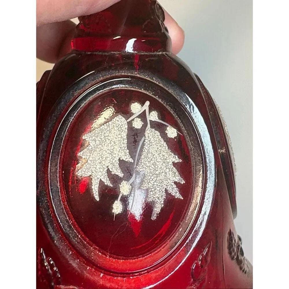 Vintage Ruby Red Hand Painted Bell M. Kramig Signed Glass Bell glows